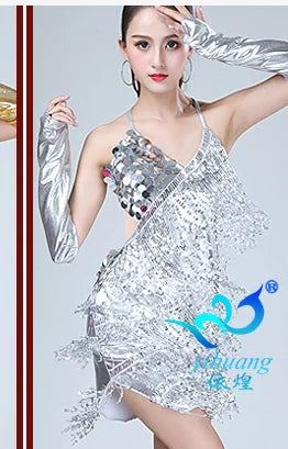 1pcs/lot woman sequin tassel latin dancing dress sexy latin dress latin salsa dresses fringe dress