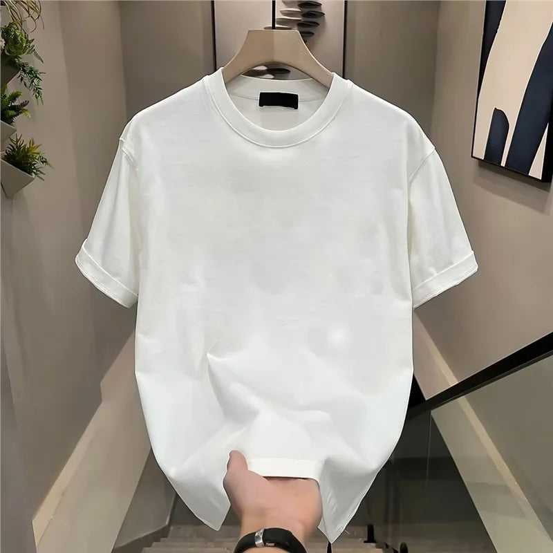 High-End Heavyweight Short Sleeve T-Shirt Men's Fashionable American Print Casual Loose Fit Cotton round Neck T-Shirt for Youth
