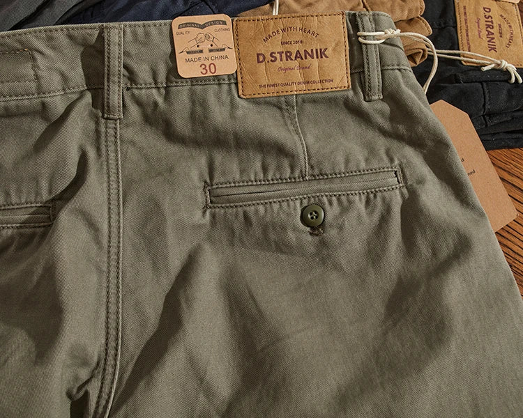 May Khaki American retro simple cargo pants men's heavy chino casual pants straight leg all matching tapered pants