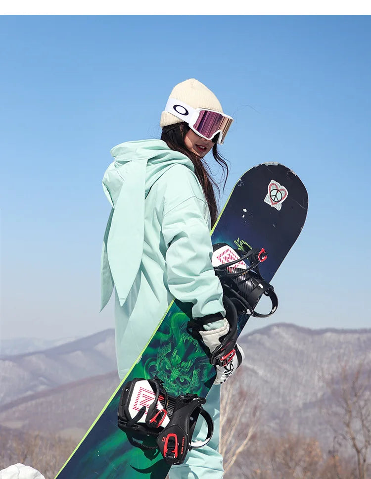 New Trendy Windproof And Warm Rabbit Ear Snow Clothes Men's And Women's Velvet Ski Clothes Set Couple Snow Clothes