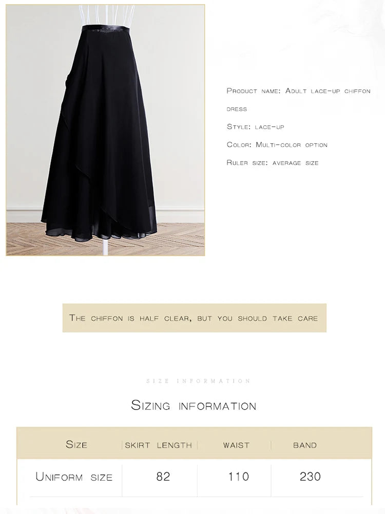 Adults Women Ballet Dance Skirts Long Chiffon Dance Skirts Lyrical Soft Ballet Dress Black Burgundy Translucent Dance Costumes