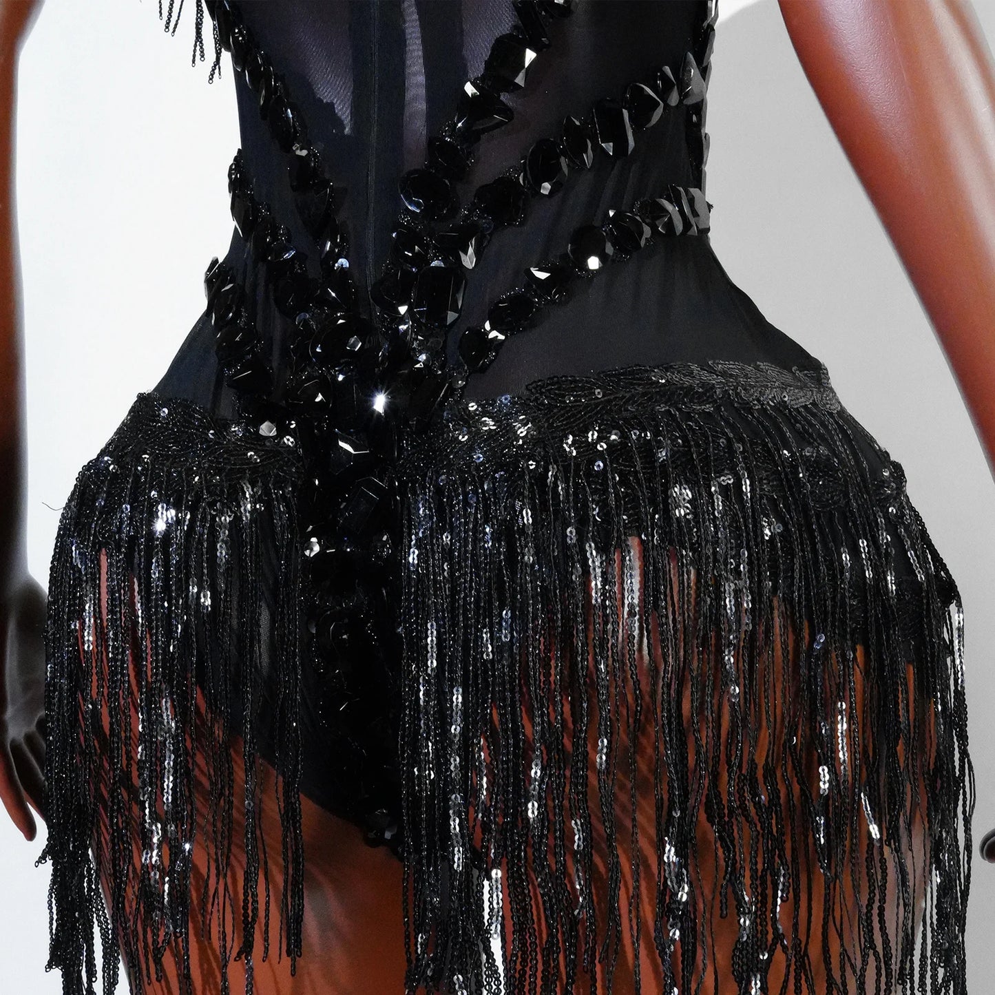 Sexy Mesh Sheer Black Rhinestone rhinestone Bodysuit Singer Dancer Show Stage Outfit Celebrate Party Night Club Performance Waer