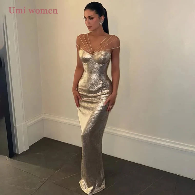 Umi Customized Luxury Glitter Mermaid Evening Spaghetti Straps Formal Dress Bodycon Sparkly Women Party Gowns 2026