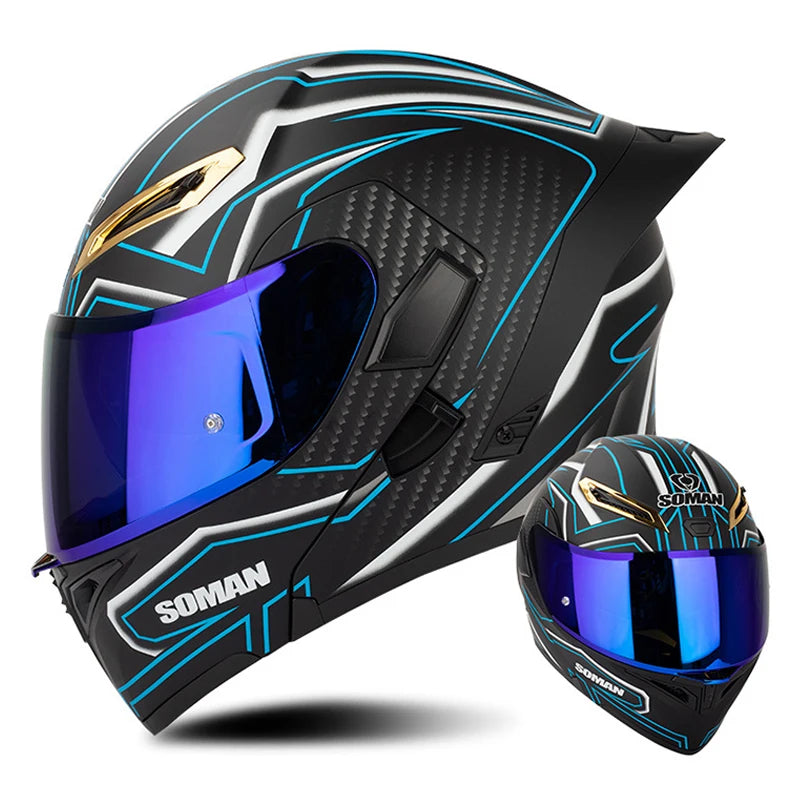 DOT Approved Men's Motorcycle Helmet Full Face Helmet with Double Visor Flip Up Motocross Helmet Four Seasons Universal