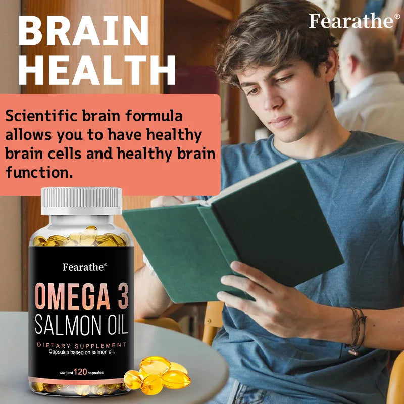 Omega 3 Fish Oil - Pure Salmon Oil, Heart & Brain Health Dietary Supplement - Rich in EPA & DHA