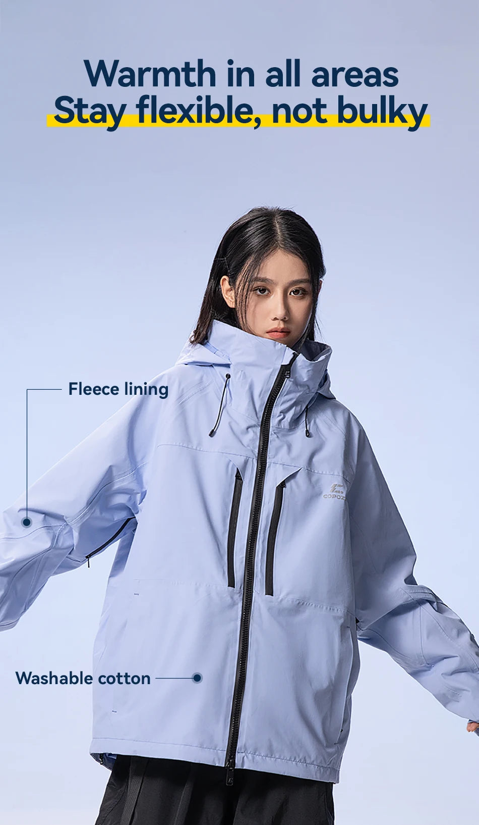 COPOZZ Thicken 3L Ski Jacket Men Women Windproof Waterproof Winter Ski Coat Ski Wear Solid Color Hooded Warm Snowboard Ski Suit
