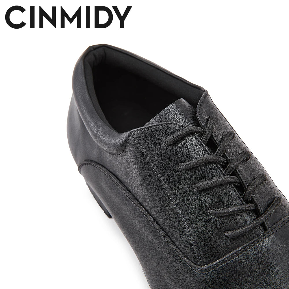 CINMIDY Male Genuine Leather Dance Shoes Black Latin Dance Shoes for Men  Modern Standard Sneaker  Party Shoes Heeled 2.5cm
