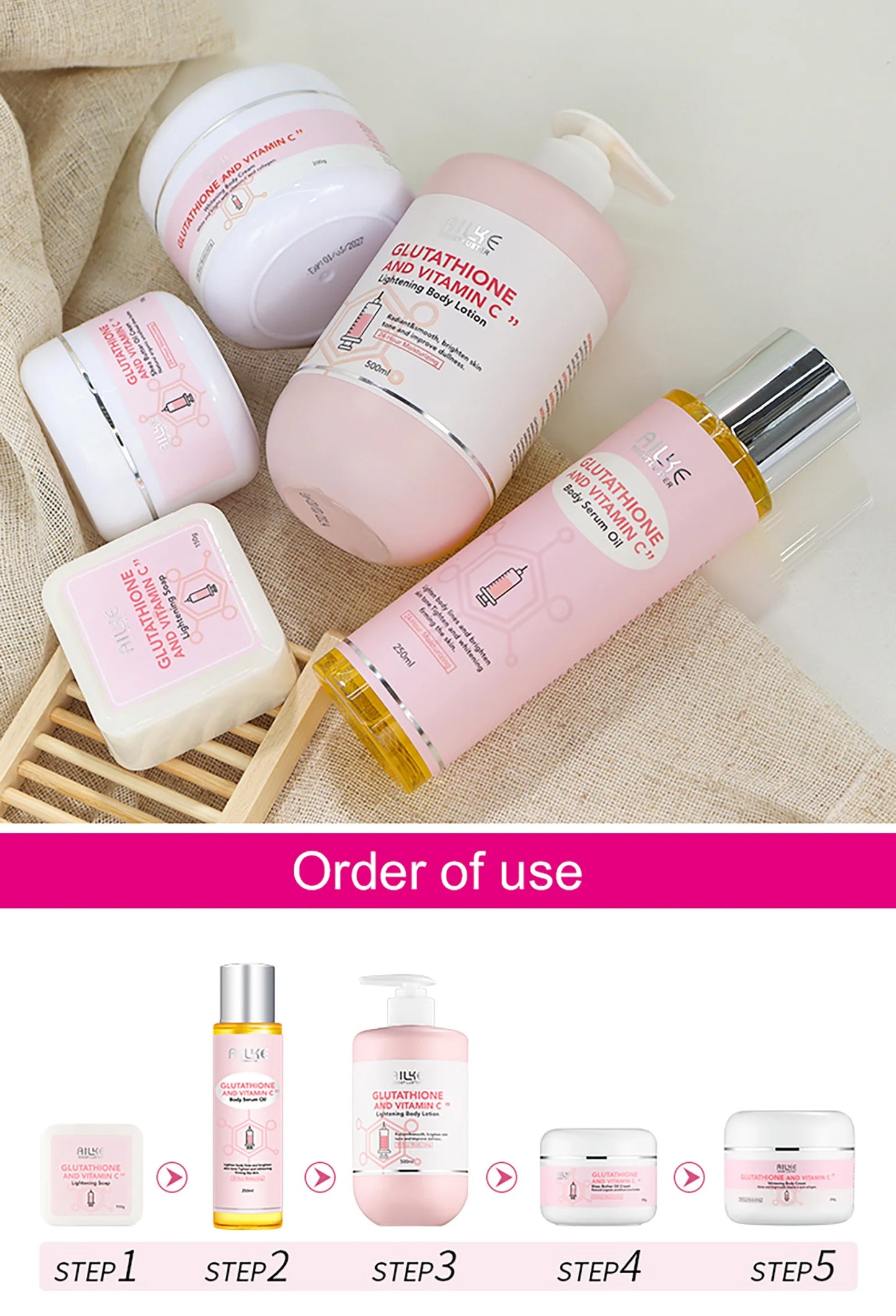 AILKE Whitening Skin Care Cream, Lightening Lotion, Remove Dark Spots With Glutathion, Shea Butter, Moisturizing Body Cream