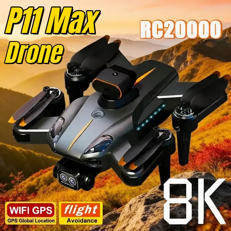 New P11 Max GPS Drone 8K HD 5G Professional Aerial Photography Dual Camera Obstacle Avoidanc Brushless Quadrotor 20000M 2026