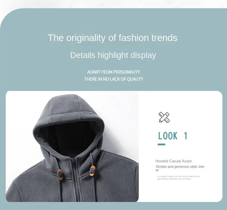 Winter Warm Cashmere Jacket Mens High-end Ski Fleece Iined Thickened Hoodie Coat Casual Womens Outdoor Camping Cold-proof Jacket