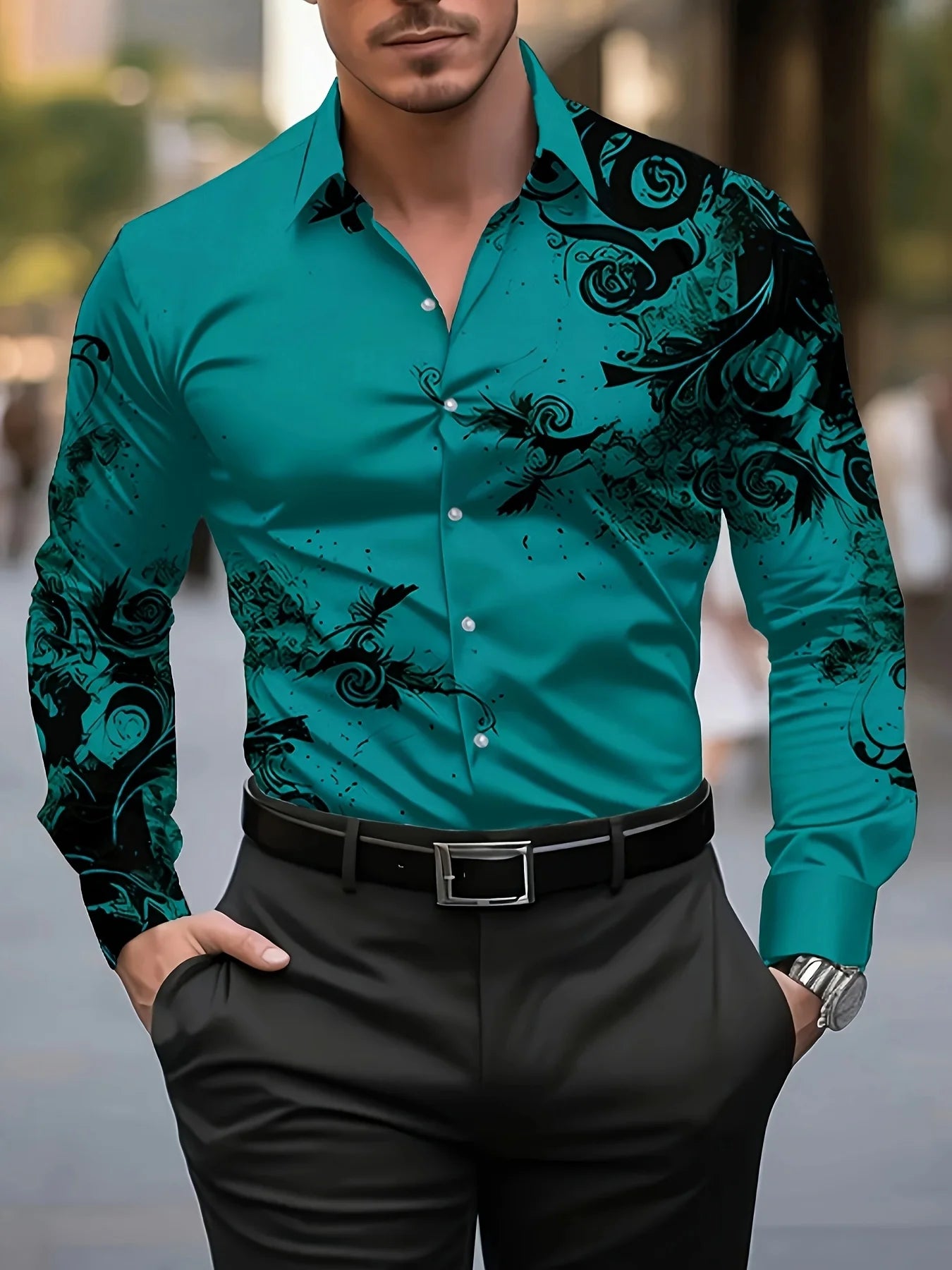Men'S Stylish Red Floral Print Dress Shirt - Casual Long Sleeve Button-Up Design Spring Fashion Shirt Floral Print Shirt