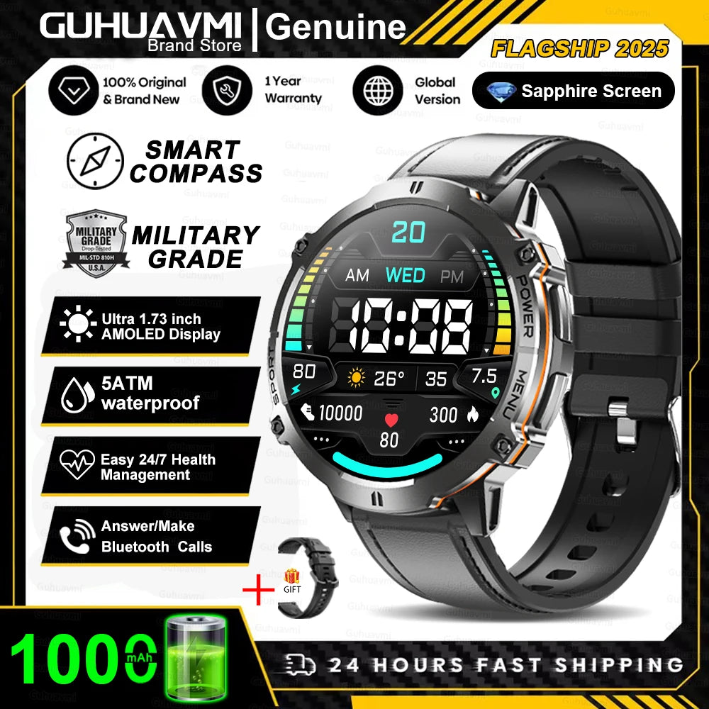 New Outdoor 1000mAh Battery Men Adult Smart Watch GPS Compass Altimeter 10ATM Waterproof Heart Rate BT Call Sport Man Smartwatch
