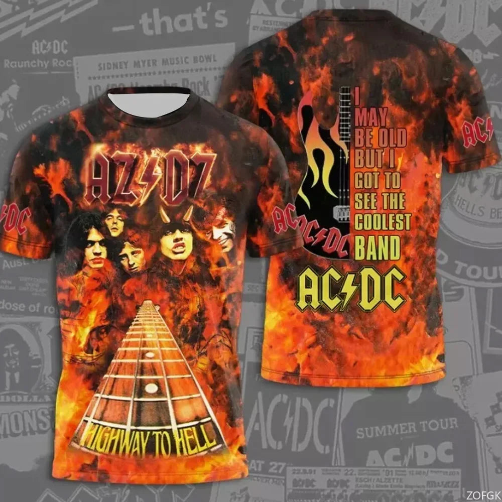 Men's Rock Band T-shirt Summer Trend Street Round Neck Short Sleeved Tops Loose Unisex Clothing