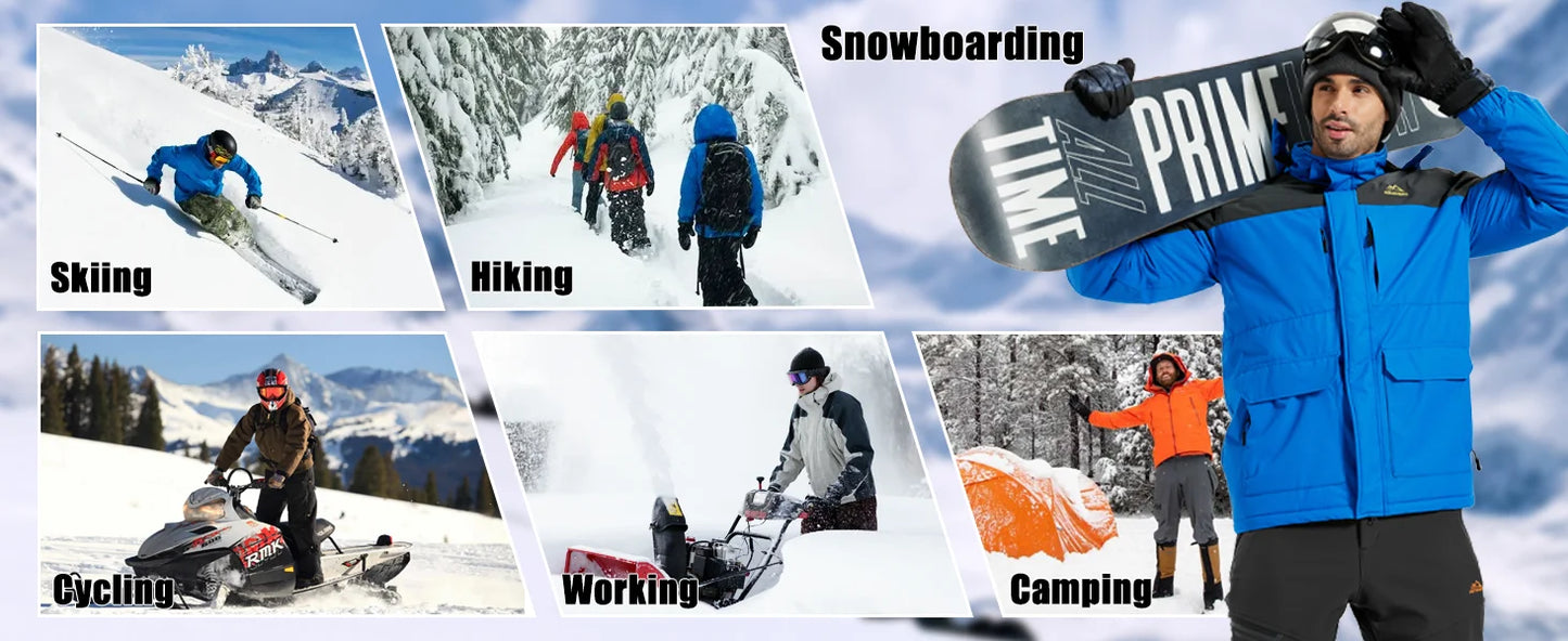 TACVASEN Winter Heavyweight Coats Mens Ski Snow Waterproof Jackets Fleece Warm Snowboard Hooded Jacket Parka Raincoats 9 Pockets