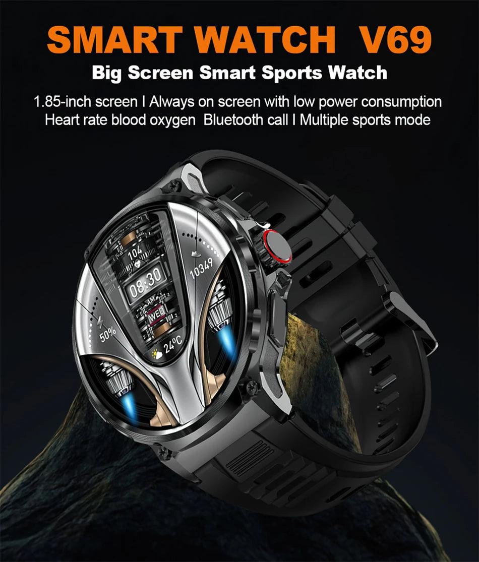 2025 New Military GPS V69 Smart Watch Men 1.85 inch 710 mAh Heart Rate GPS Sports IP68 Waterproof Bluetooth Talk  Smartwatch Man