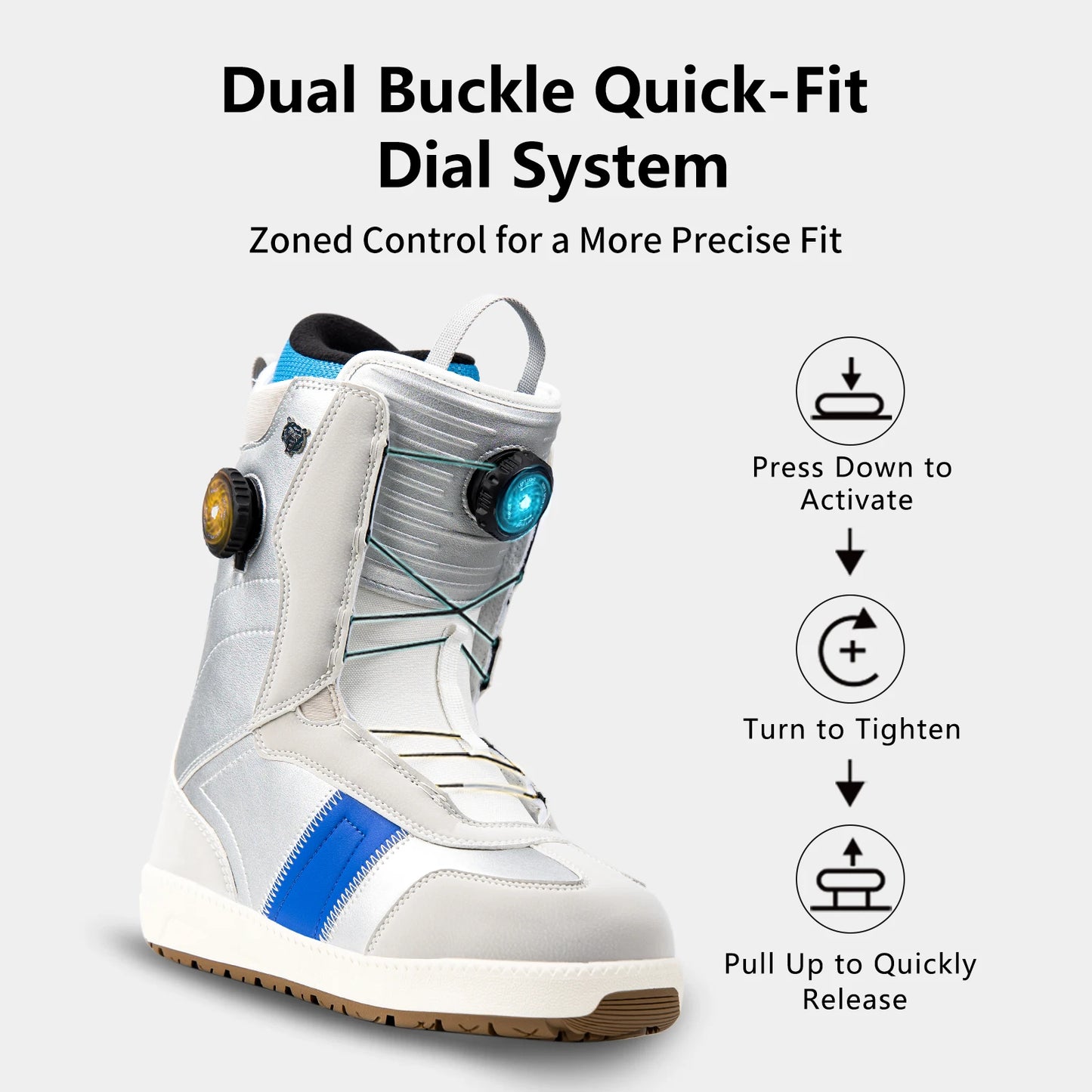 Dexun Dual Buckle Ski Boots Quick-Lace Waterproof Warm EVA Rubber Sole TPU Support Snowboard Shoes Size 36-45