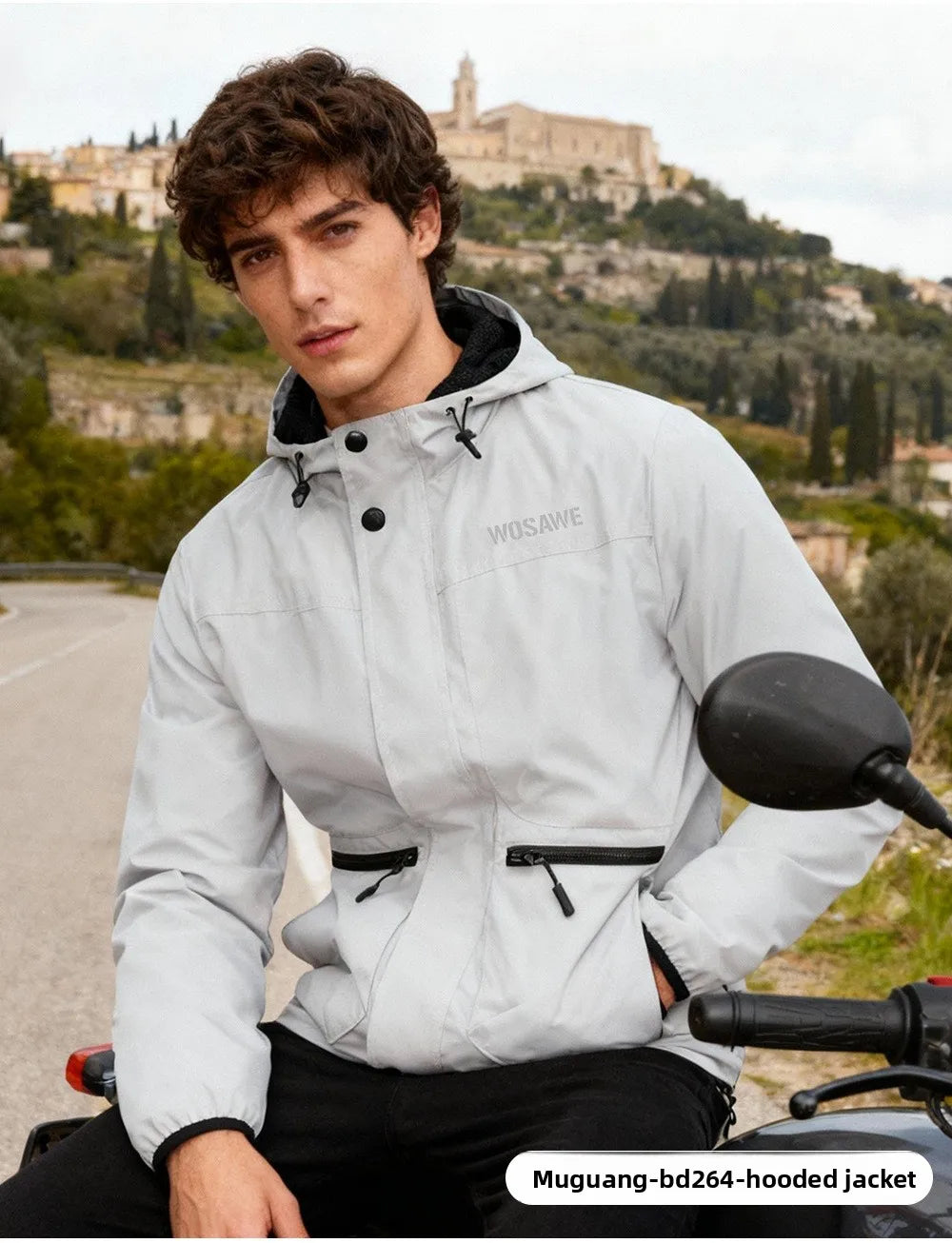 WOSAWE Motorcycle Riding Full Reflective Hooded Jacket, Hiking Night Riding Night Running Charge Carry-on Sports Jacket