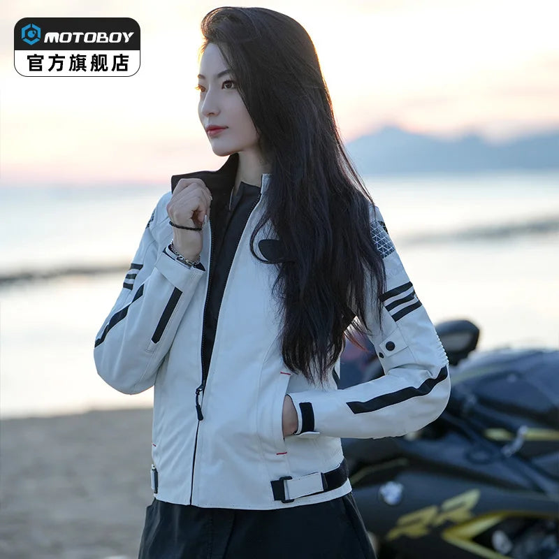 Women Motorcycle Jacket Four Seasons Breathable Lightweight Mesh Cycling Moto Jacket Protector Motocross Suit CE Protective