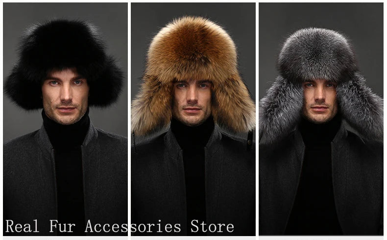 Hot high-end luxury fur hat Men's fox fur hat Lei Feng cap ear cap fur necessary hat Real fur hat 100% Sheepskin top fox hat