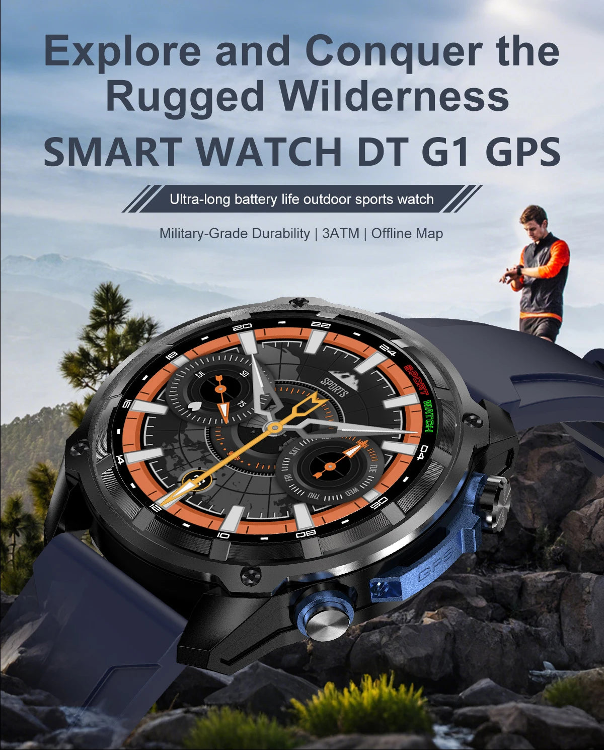 2025New Men Military GPS Map Smart Watch T-Rex3 Compass 4GB Memory 1000mAh Battery 10ATM Waterproof HD Bluetooth Call Smartwatch