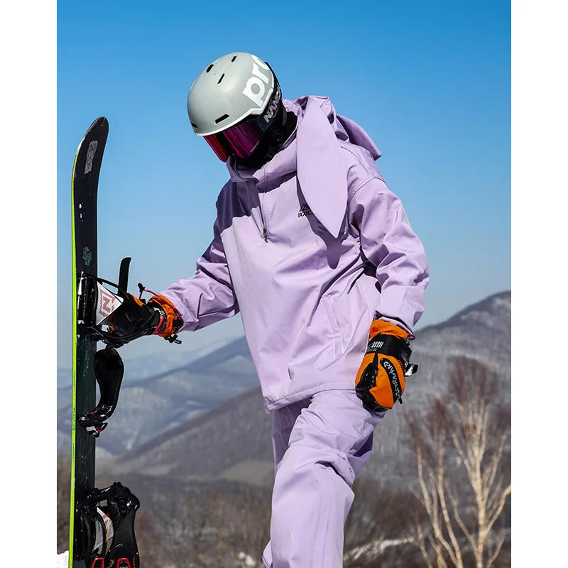 New Trendy Windproof And Warm Rabbit Ear Snow Clothes Men's And Women's Velvet Ski Clothes Set Couple Snow Clothes