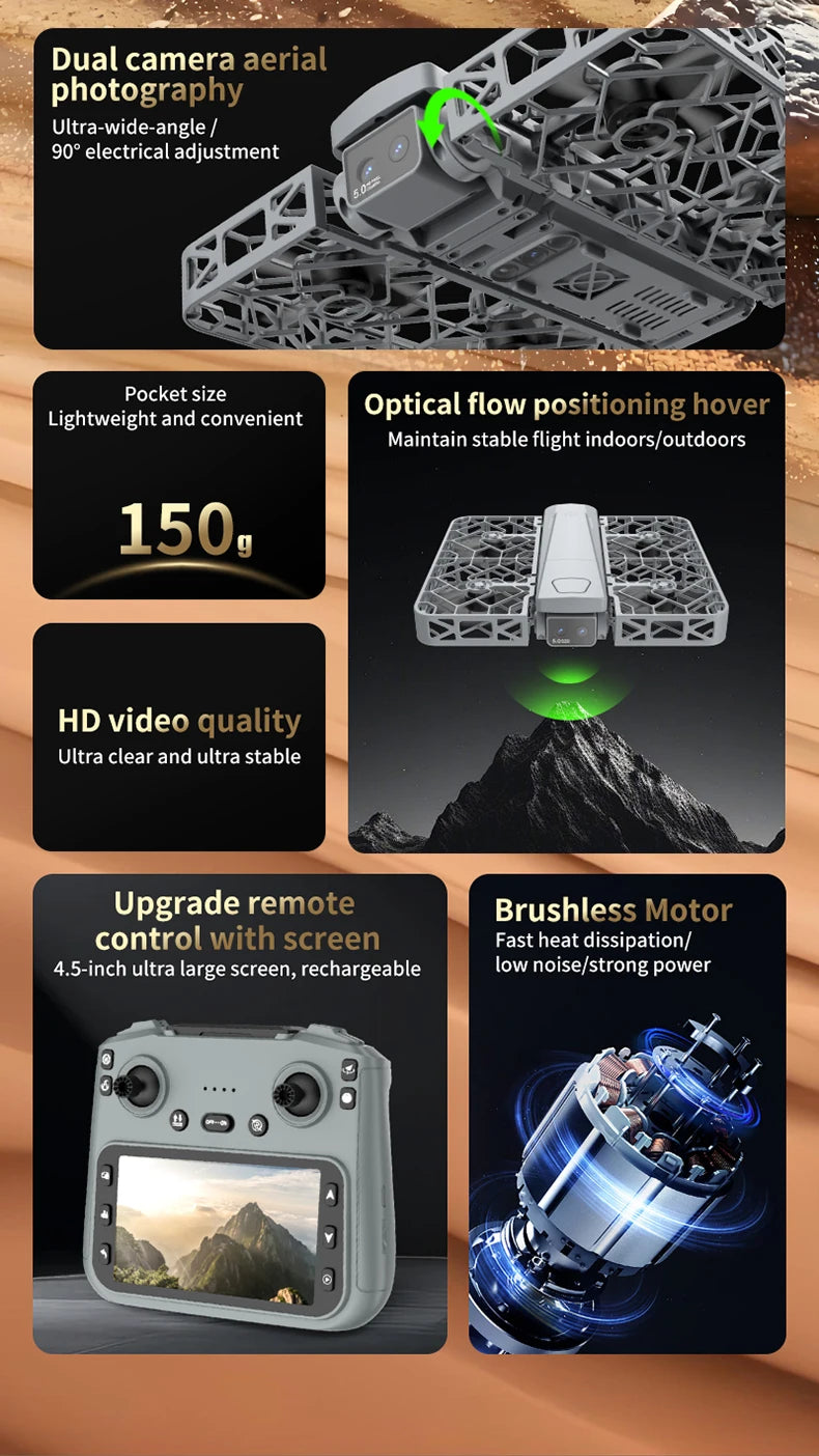 2025 NEW S161 MAX MIni Drone Cam 4K HD Professinal Dual Camera 4.5-inch screen UAV With screen brushless motor Quadcopter Drones
