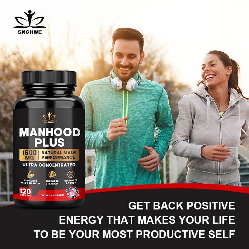 Manhood Plus capsules enhance masculinity, promote better blood flow, improve muscle strength, and elevate mood