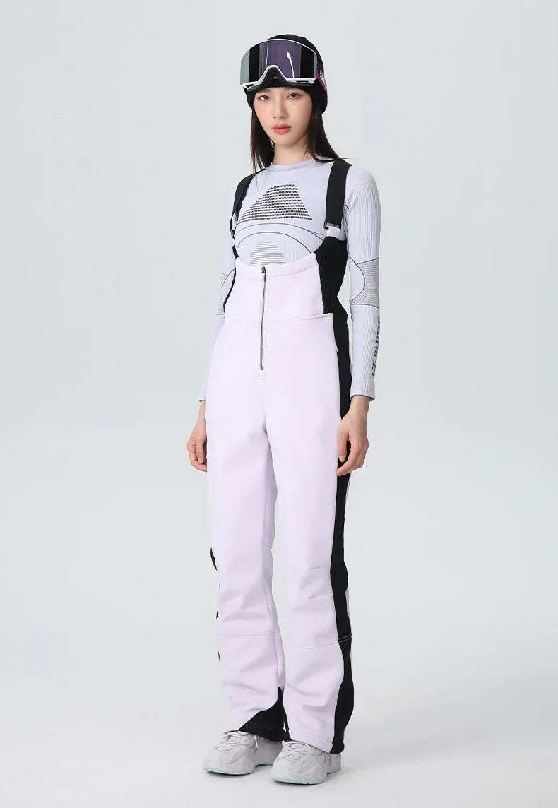 25-26 New Women's Ski Bibi Pants Waterproof Windproof Stretchy Anti-wear Solid Zipper Slim Resilient Outdoor Warm in Winter