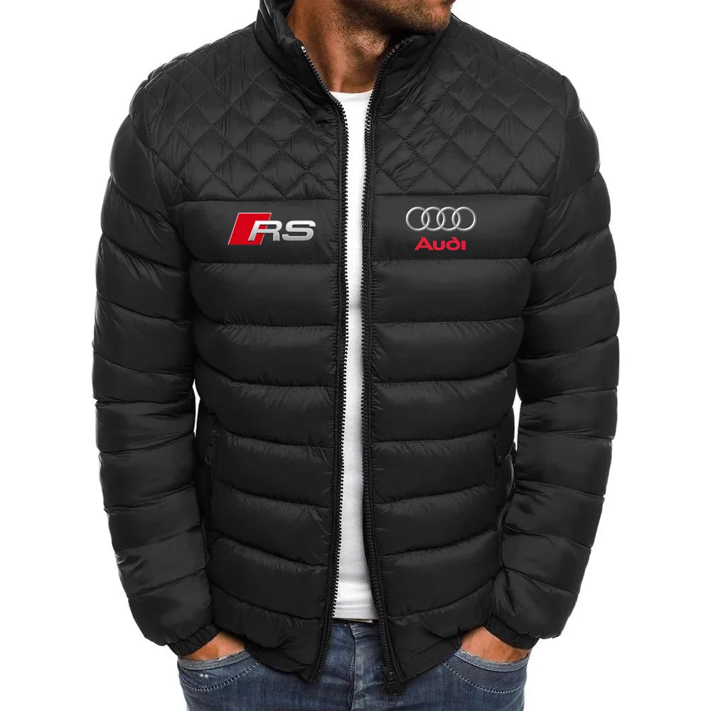 2025 new men's Audi winter casual men's thin chain jacket skiing thick streetwear fashion zipper diamond warm jacket