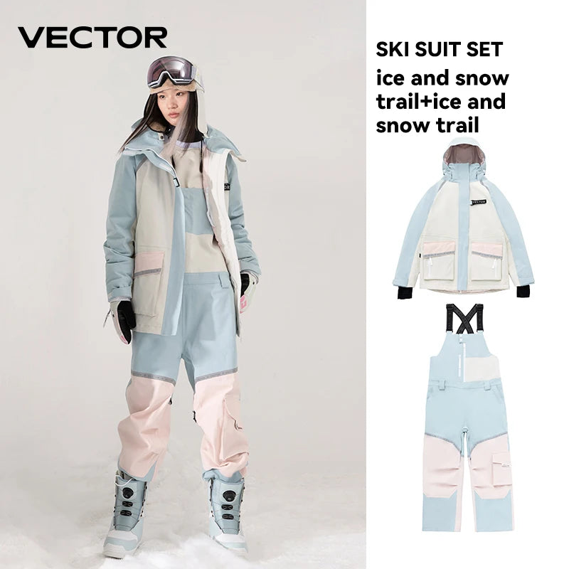 VECTOR Ski Suit Set Women Man Winter Women Jackets and Pants Warm Waterproof Women Jackets Pants Outdoor Ski Bike Camping 2023
