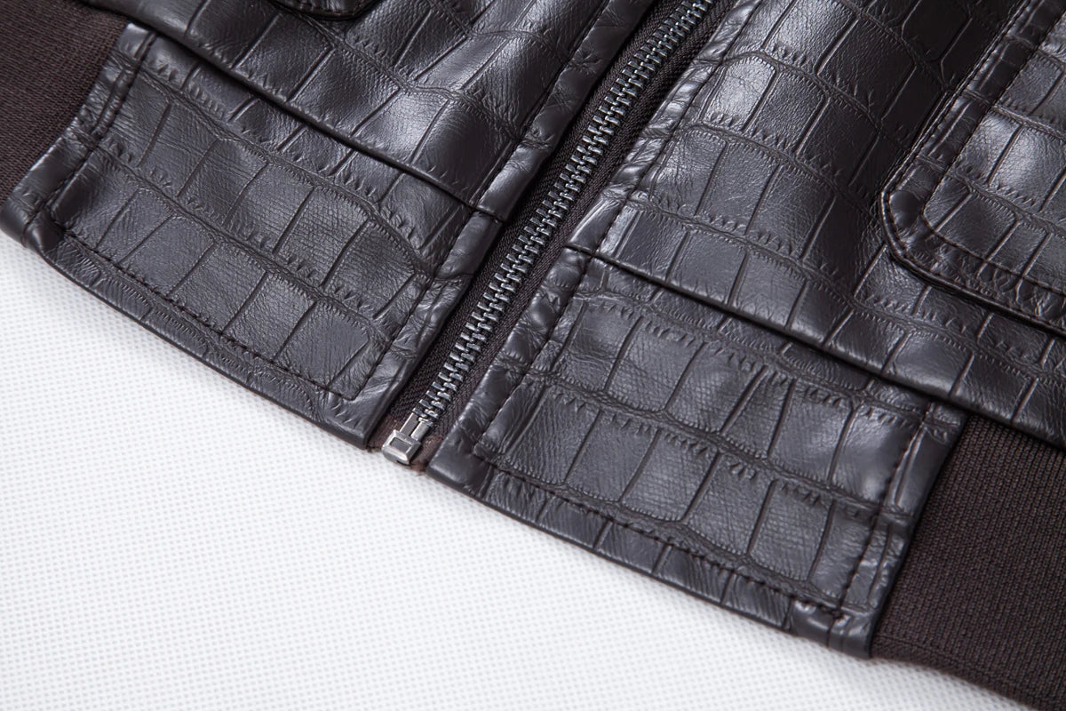 Men's faux crocodile PU leather jacket with vintage lapels