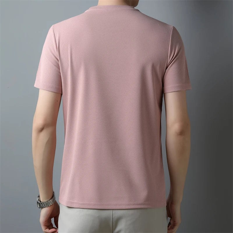 New Men's Casual and Fashionable V-neck Solid Color Short Sleeved T-shirt Breathable and Comfortable Summer Versatile Top