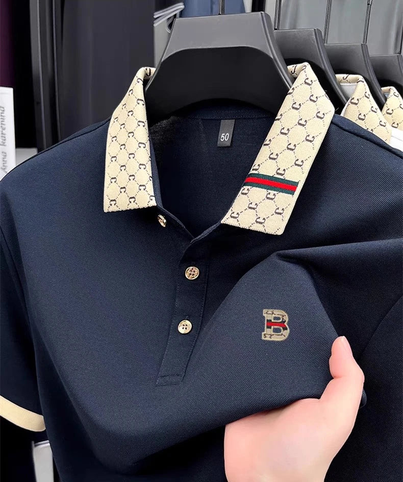Advanced letter embroidery short sleeve polo shirt light luxury brand business leisure summer men's T-shirt fashion lapel top