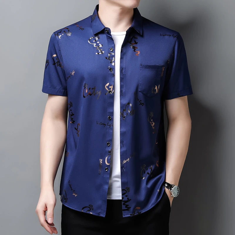 Men's Business Casual Short Sleeve Shirt New No Iron Wrinkle Resistant Top Easy Care Comfortable Fit for Office And Work