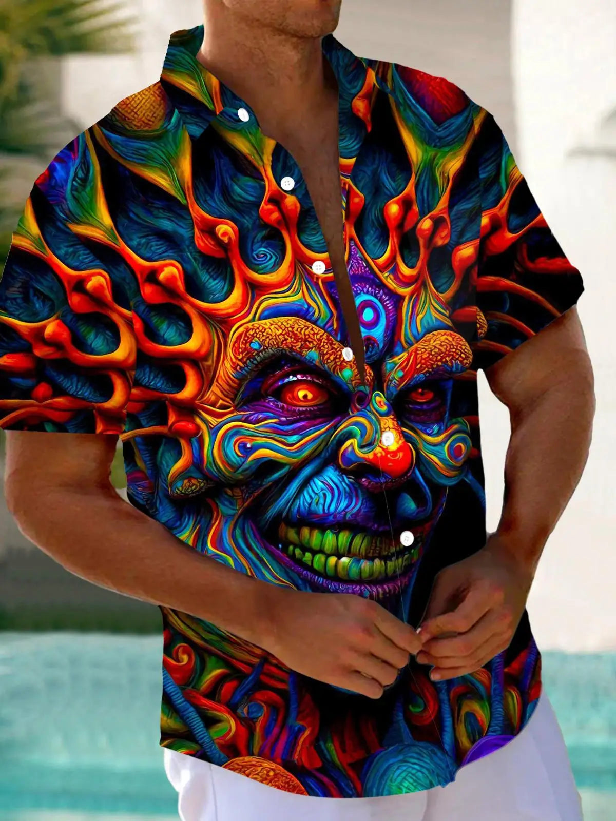 New Hawaii Spring/Summer Fashion Leisure Street Walk Tourist Beach Printed Full Open Short Sleeve Button Shirt, Quick Shipping