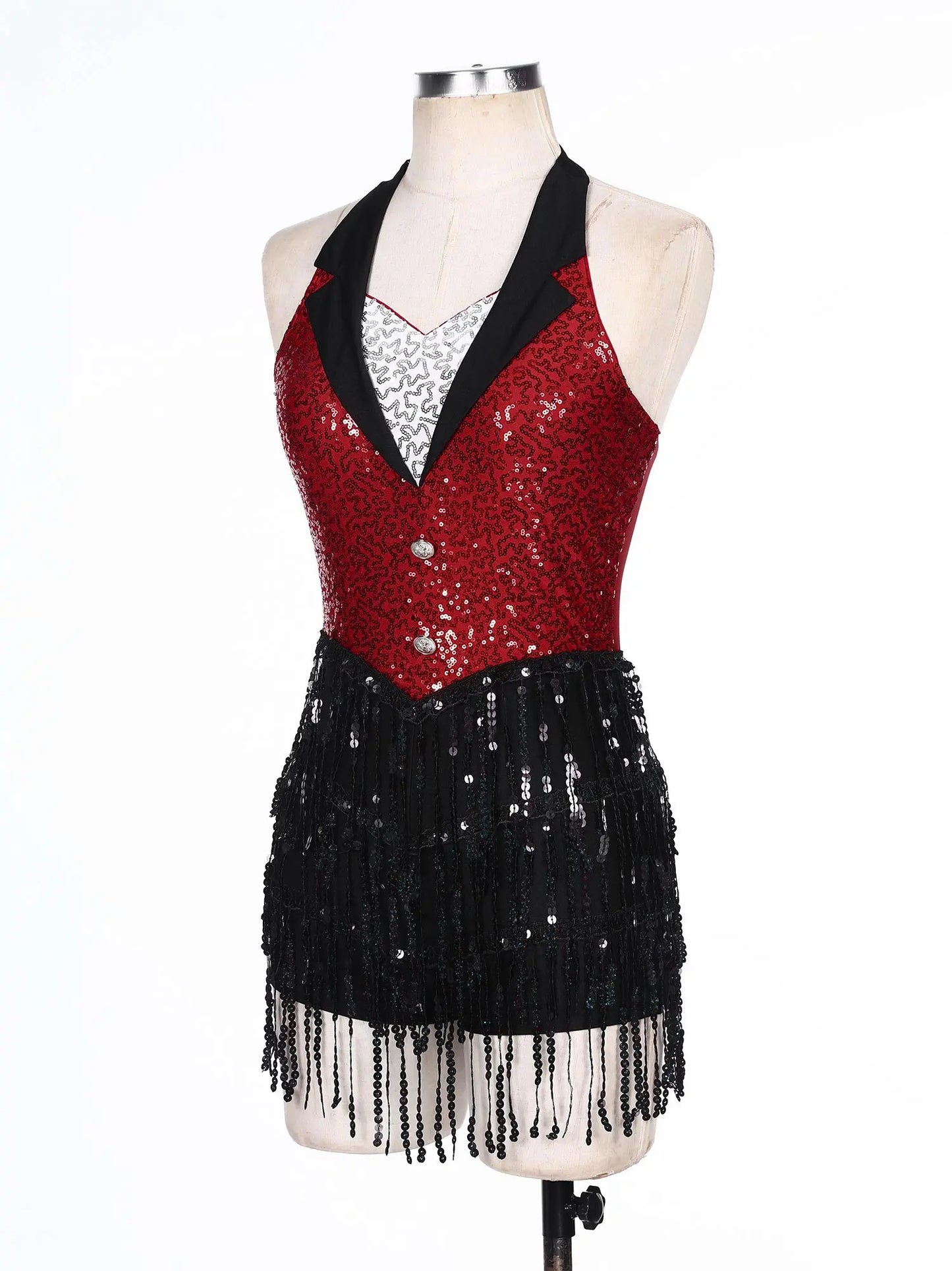 Women Modern Dance Dress Performance Costume Shiny Sequins Sleeveless Latin Jazz Tango Salsa Dance Leotard Bodysuit Dress Outfit