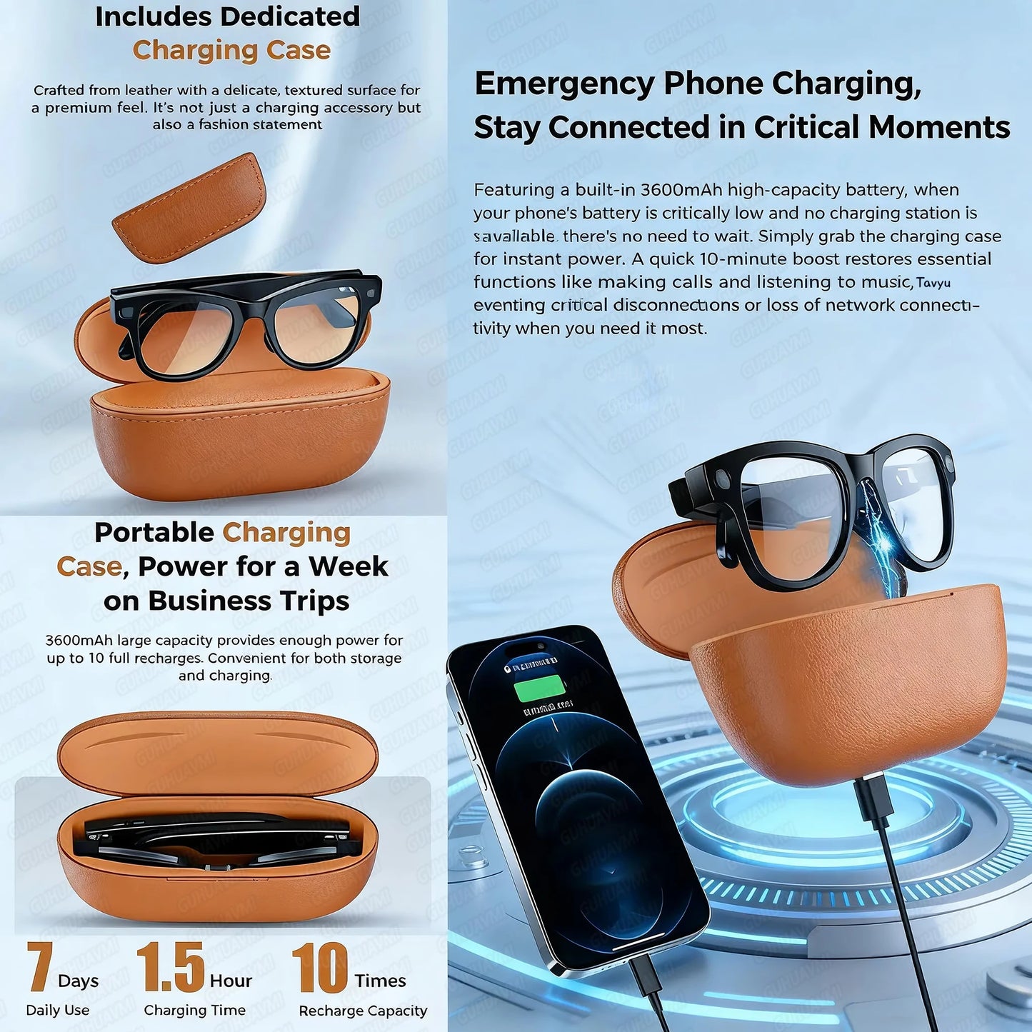 New 800W Camera 3600mAh Power Bank Smart Glasses Men Translator Take Photo WIFI Transmission Music Player AI Chat Glasses Women