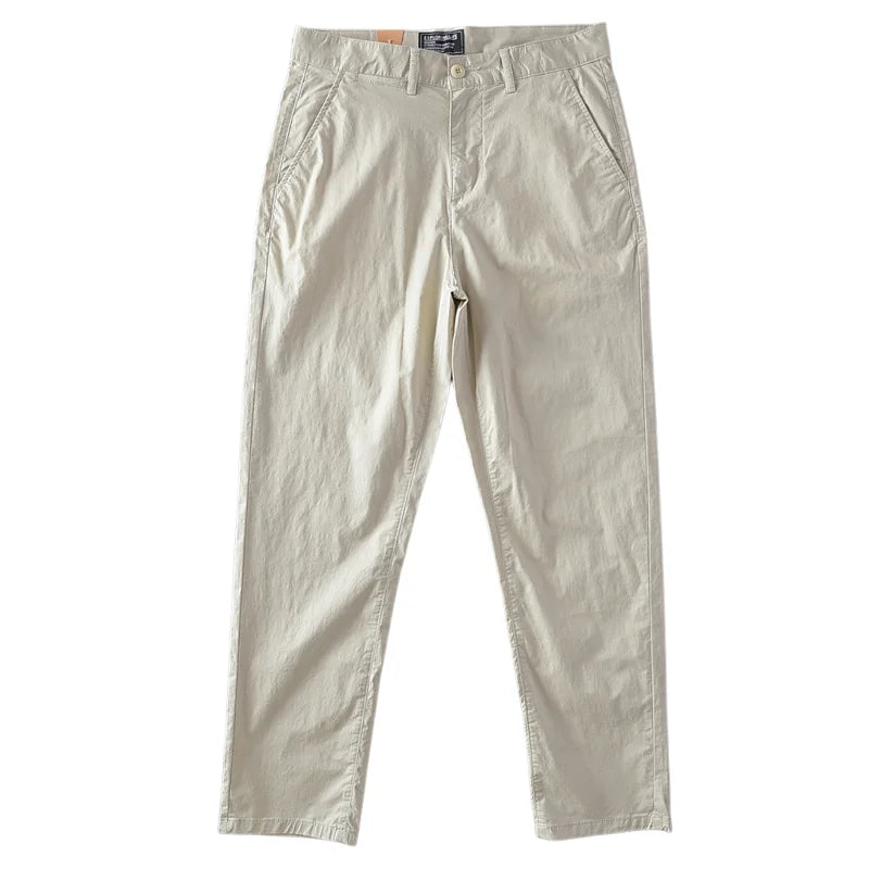2025 Summer New American Retro Thin Micro Elasticity Casual Pants Men's Simple 97% Cotton Slim CHINO Business Straight Trousers