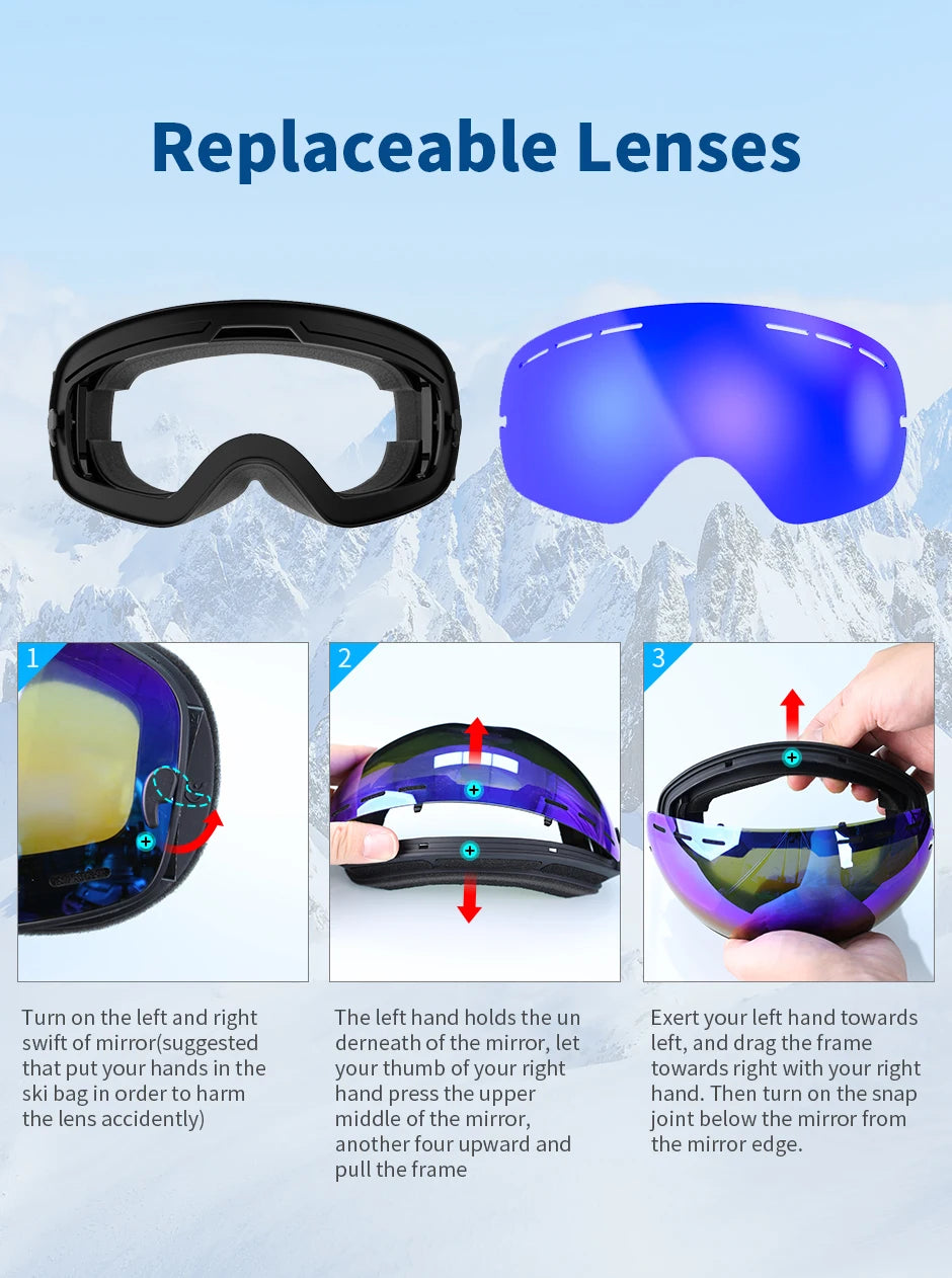 Outdoor Sports Ski Goggles UV400 Protection Ski Mask Male Female Anti-Fog Big Face Snow Glasses Snowboard Skiing Eyewear