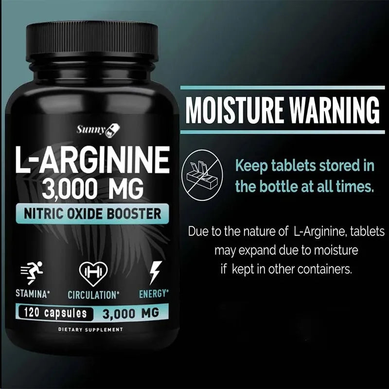 L-arginine Capsules 3000mg - Nitric Oxide Boosters - For Supporting Muscle Growth, Vascular Function And Energy