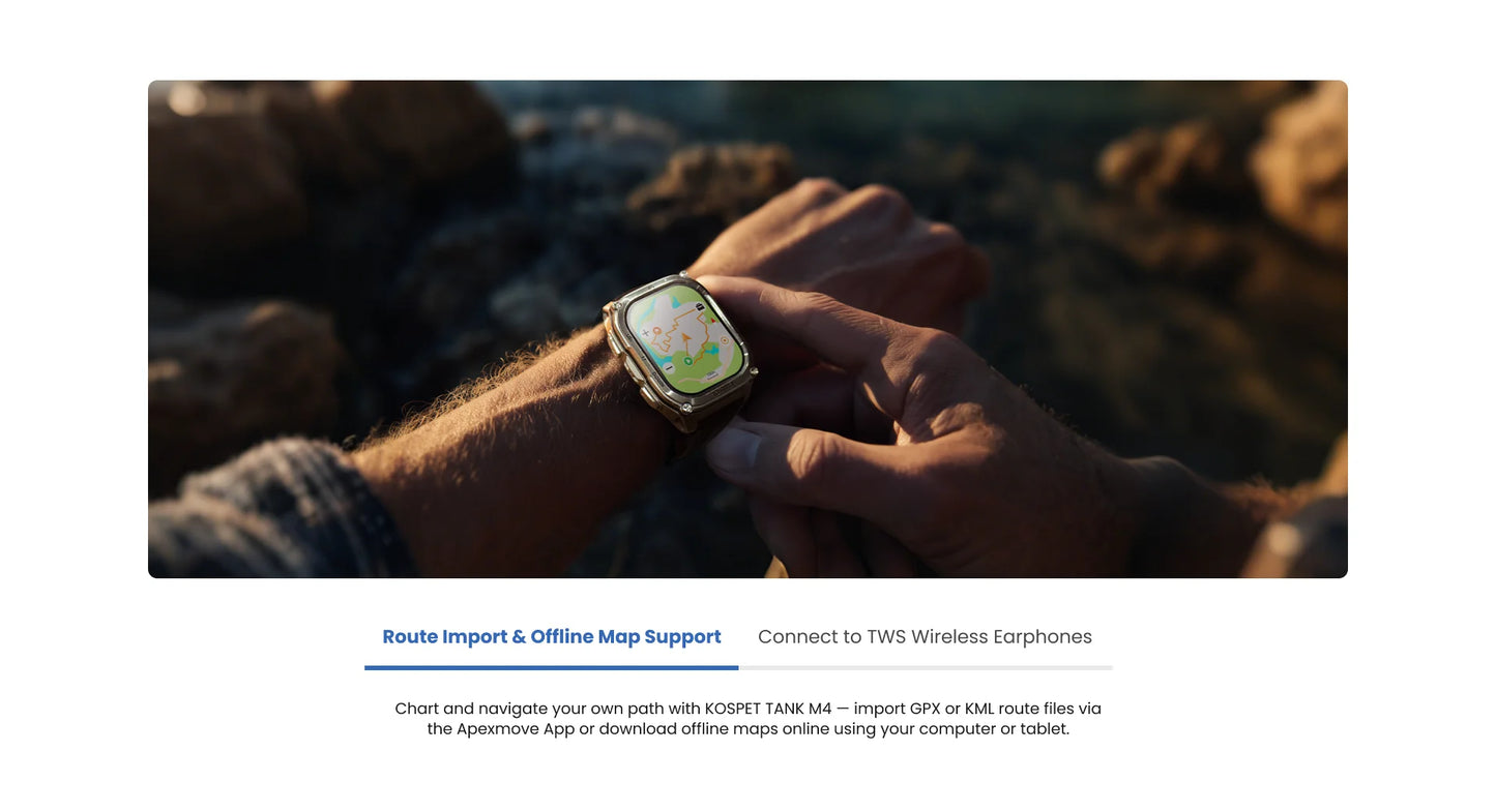 KOSPET Tank M4 Smart Watch for Men Stainless Steel 6-Sat GPS Offline Maps 100M Waterproof 24/7 Health Monitor for Android iOS