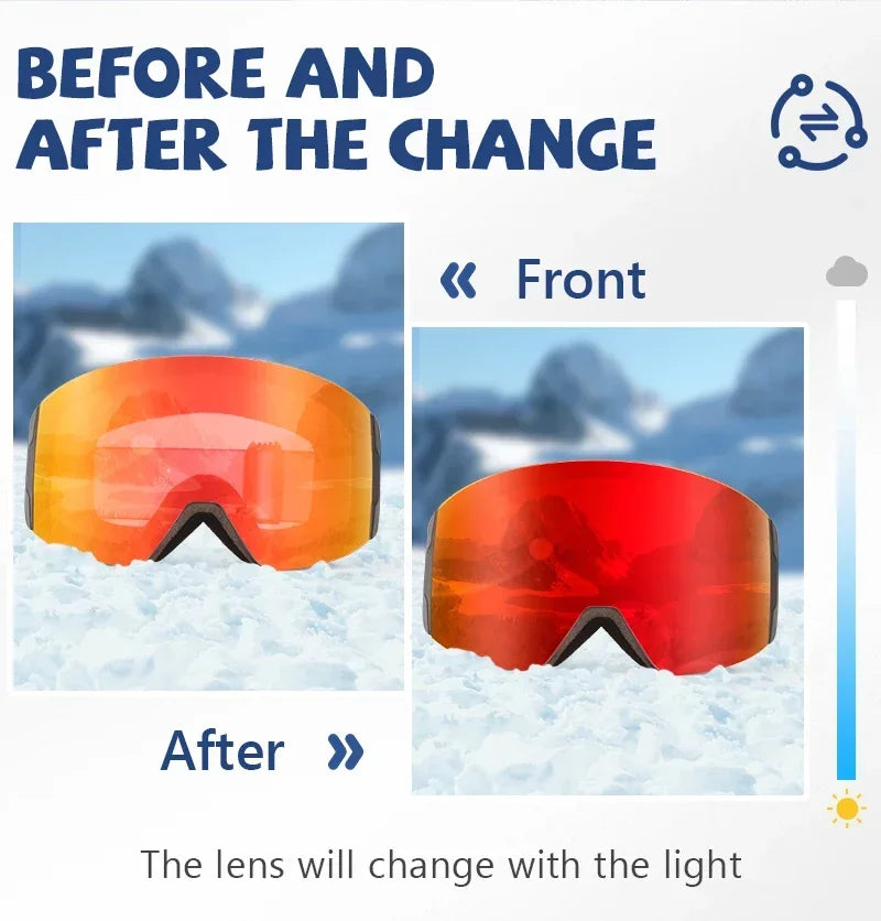 Kapvoe Photochromic Ski Goggles Magnetic Anti-Fog Lenses UV400 Protection Men Women Ski Goggles Snow Sunglasses Sports Eyewear