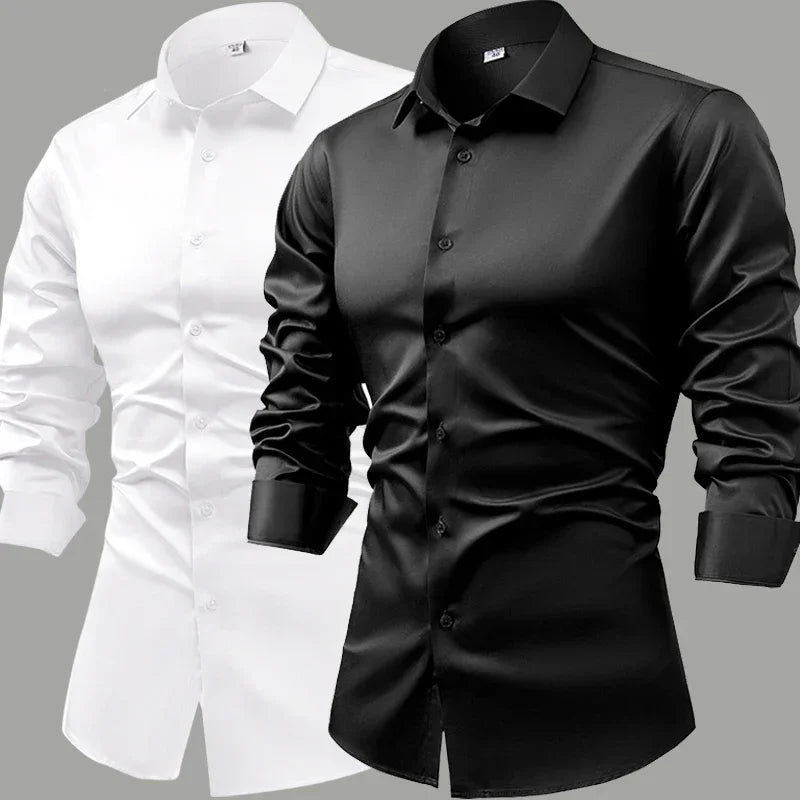 Silk cotton long sleeved shirt men's pure white shirt 2025 spring high-end sense inch shirt casual business suit formal wear