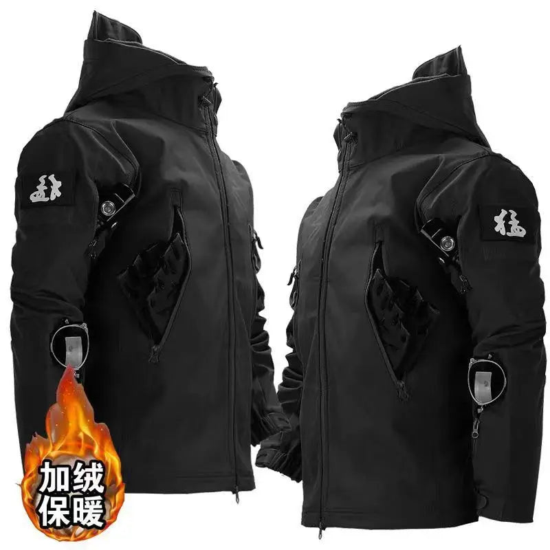 Skin Soft Shell Jacket Men's Winter Waterproof and Windproof Jacket Velvet Warm Cycling Mountaineering Ski Jacket Camouflage