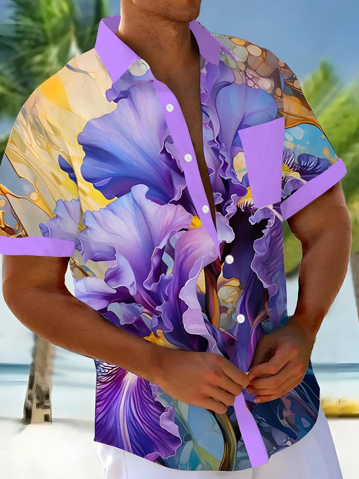 New Hawaii Spring/Summer Fashion Leisure Street Walk Tourist Beach Printed Full Open Short Sleeve Button Shirt, Quick Shipping