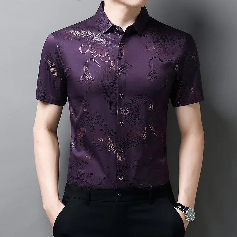 New Men's Casual Printed Short Sleeved Lapel Shirt for Summer Fashion Comfort No Ironing Wrinkle Resistant Top
