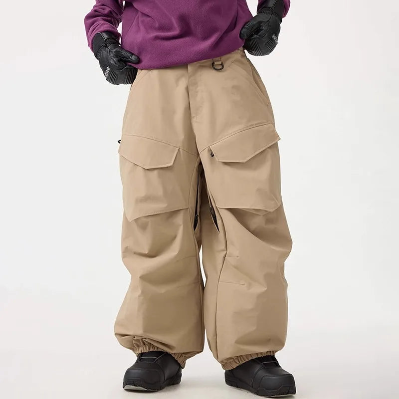 Men Baggy Wear-resistant Skiing Pants Women Insulated Loose Pockets Winter Trousers Outdoor Sports Waterproof Clothes 2025 Warm