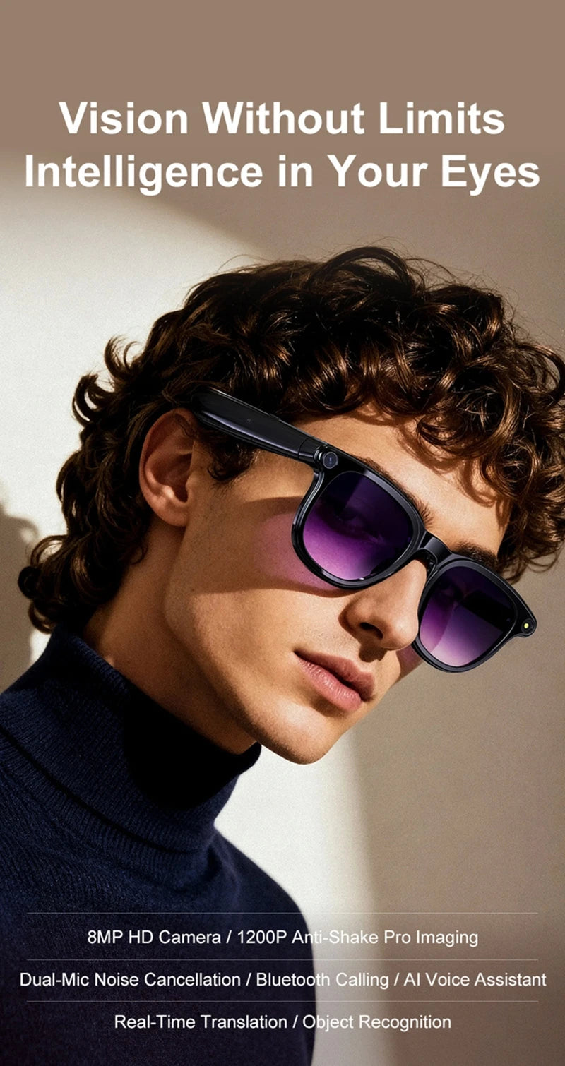 Lenovo 8K AI Smart Glasses With 100MP Camera Chat GPT Touch Sport Sunglasses Bluetooth Call Video Music Player For Men Women