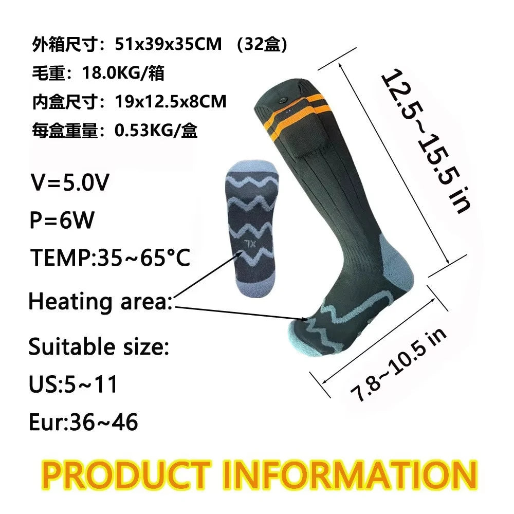 Heated Socks Winter Rechargeable 5000mah Electric Heated Skiing Socks Women Men Outdoor Skiing Socks Sports Foot Warm Equipment