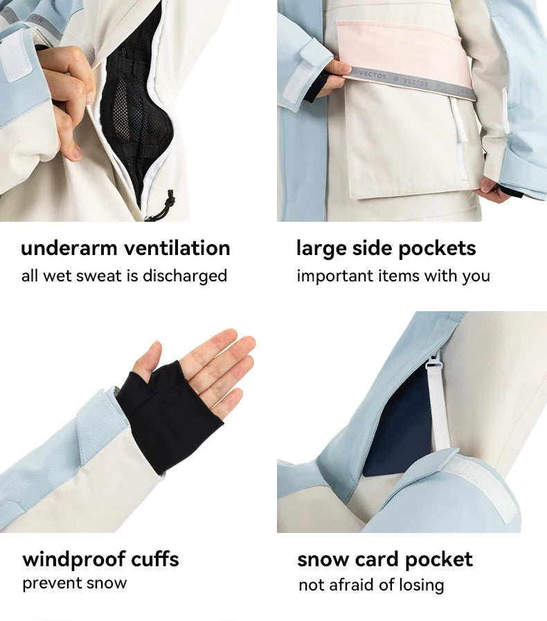 VECTOR Ski Suit Set Women Man Winter Women Jackets and Pants Warm Waterproof Women Jackets Pants Outdoor Ski Bike Camping 2023
